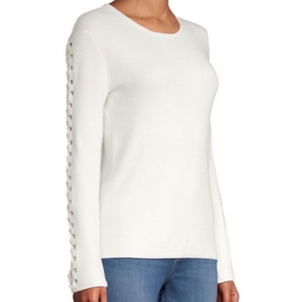 Ramy Brook || Helene Lace Up Tie Sleeve Sweater in Soft White Small NWT